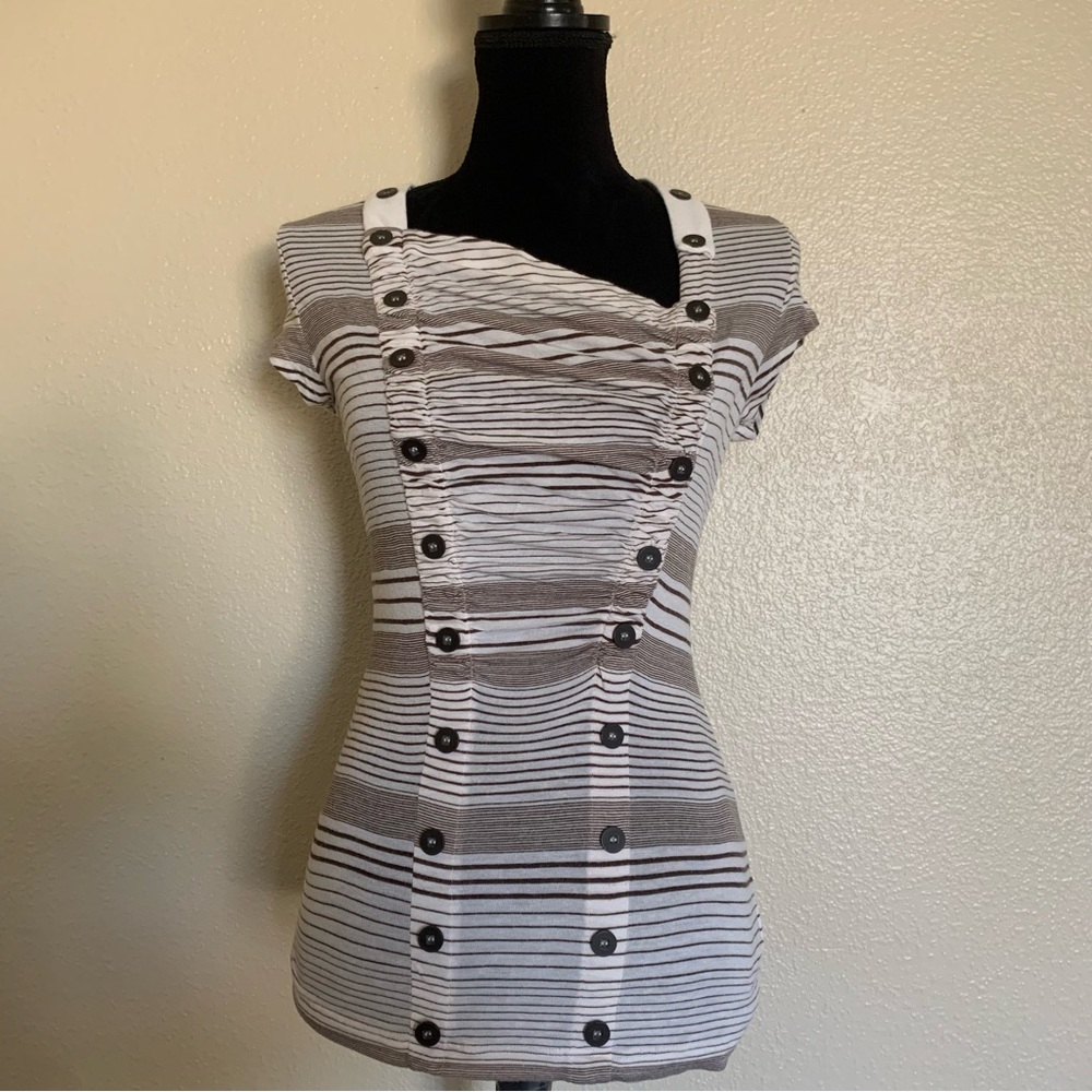 Pilcro Brown and White Striped Button Dress